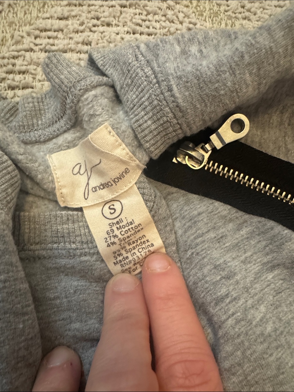 Andrea Jovine Gray Crewneck Sweater with Black Zip Shoulder Accents - Picture 2 of 3